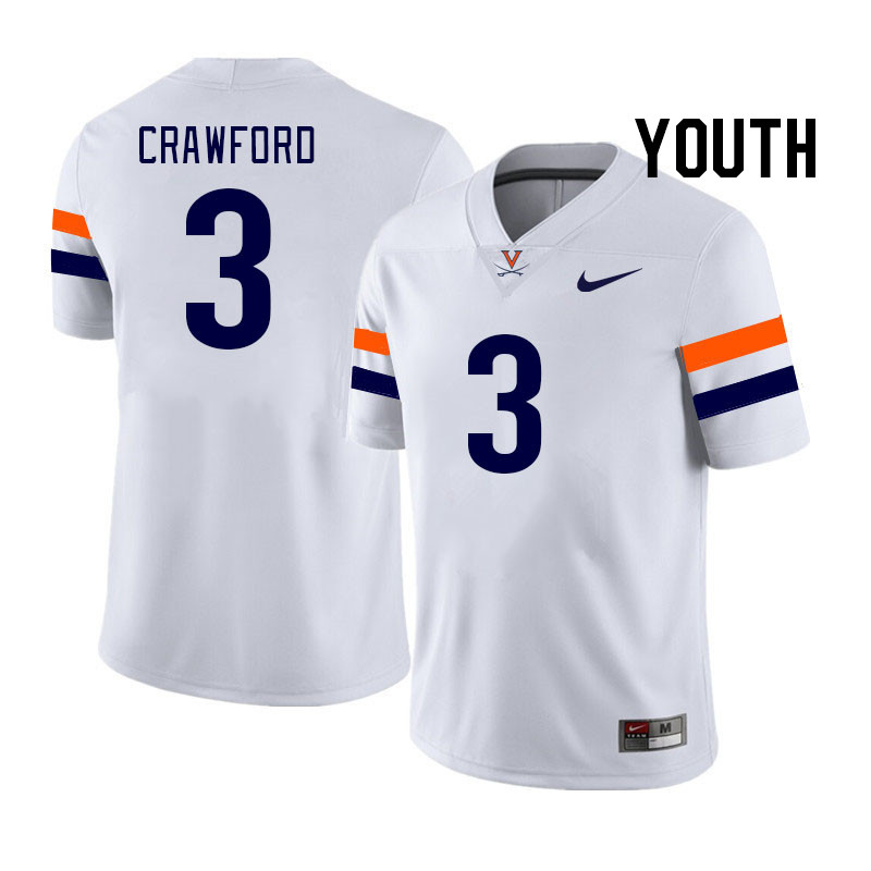 Youth #3 Delaney Crawford Virginia Cavaliers College Football Jerseys Stitched Sale-White